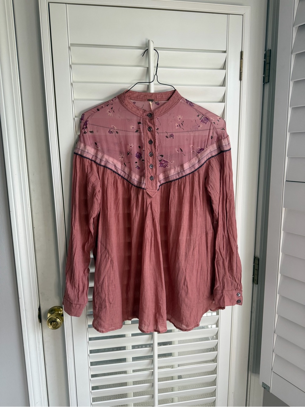 Free People Dusty Rose Hearts & Colors Tunic Top XS Bohemian Long Sleeve